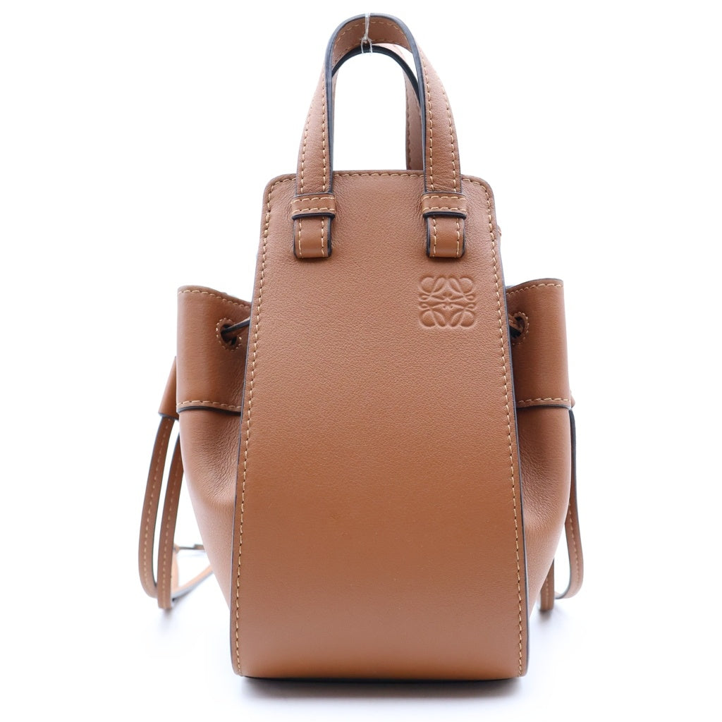 LOEWE(ロエベ) ハンモック ドローストリングバッグ 2WAYハンドバッグ ショルダーバッグ ブラウン レザー シルバー金具 レディース