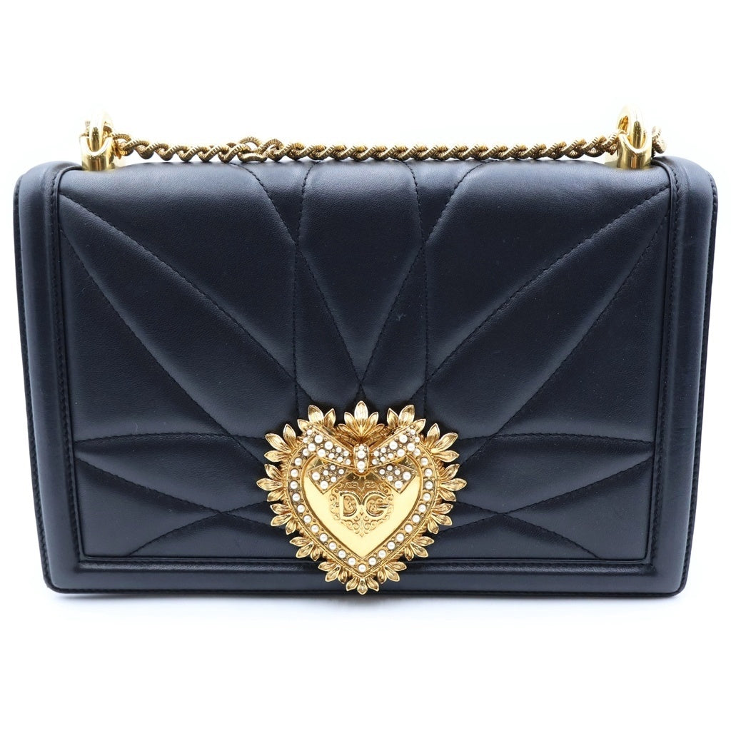 DOLCE & GABBANA(ドルチェアンドガッバーナ) ディヴォーション ショルダーバッグ ブラック レザー ゴールド金具 レディース