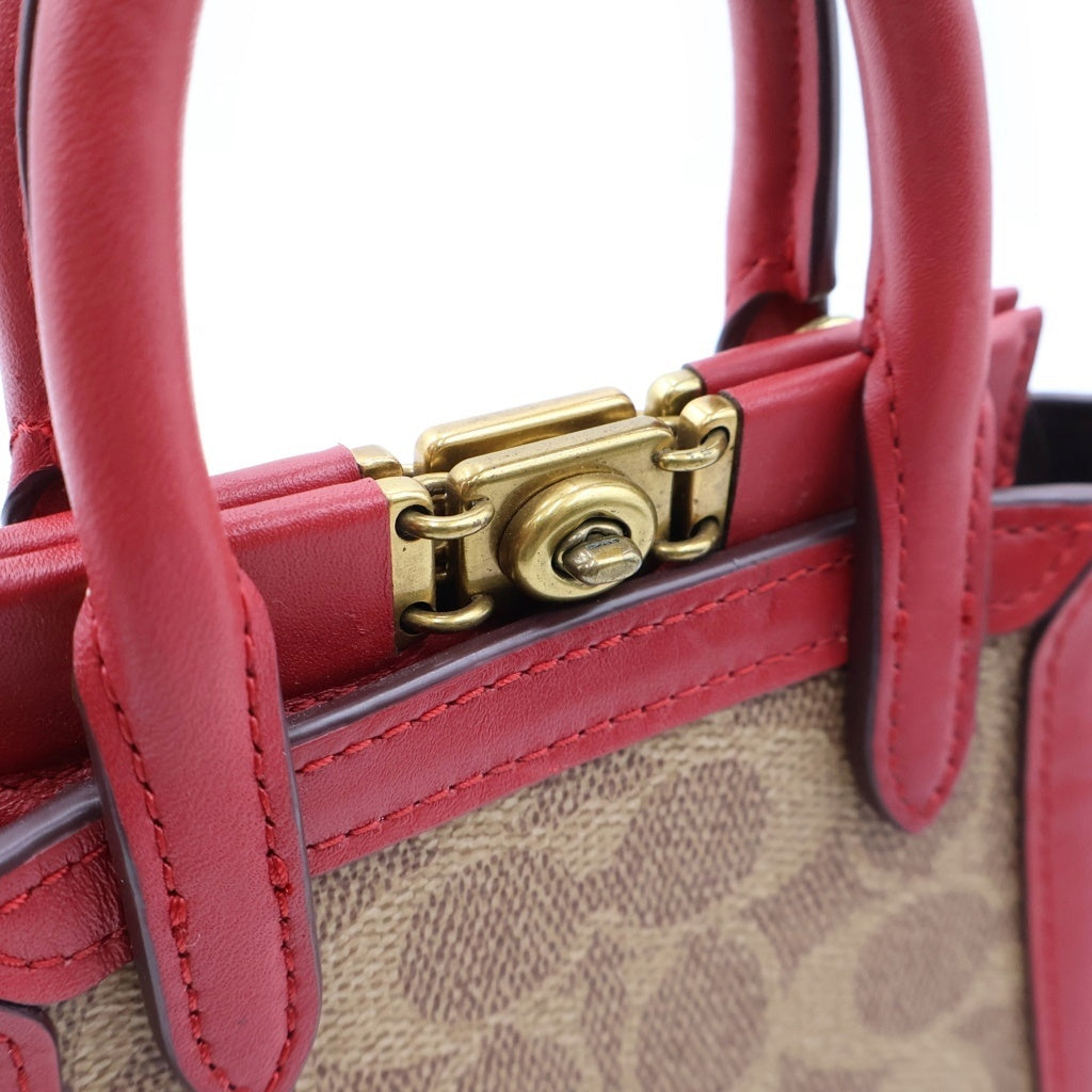 COACH(コーチ) シグネチャー 2WAYバッグ ハンドバッグ ショルダーバッグ レッド×ブラウン レザー×PVC 84228 ゴールド金具