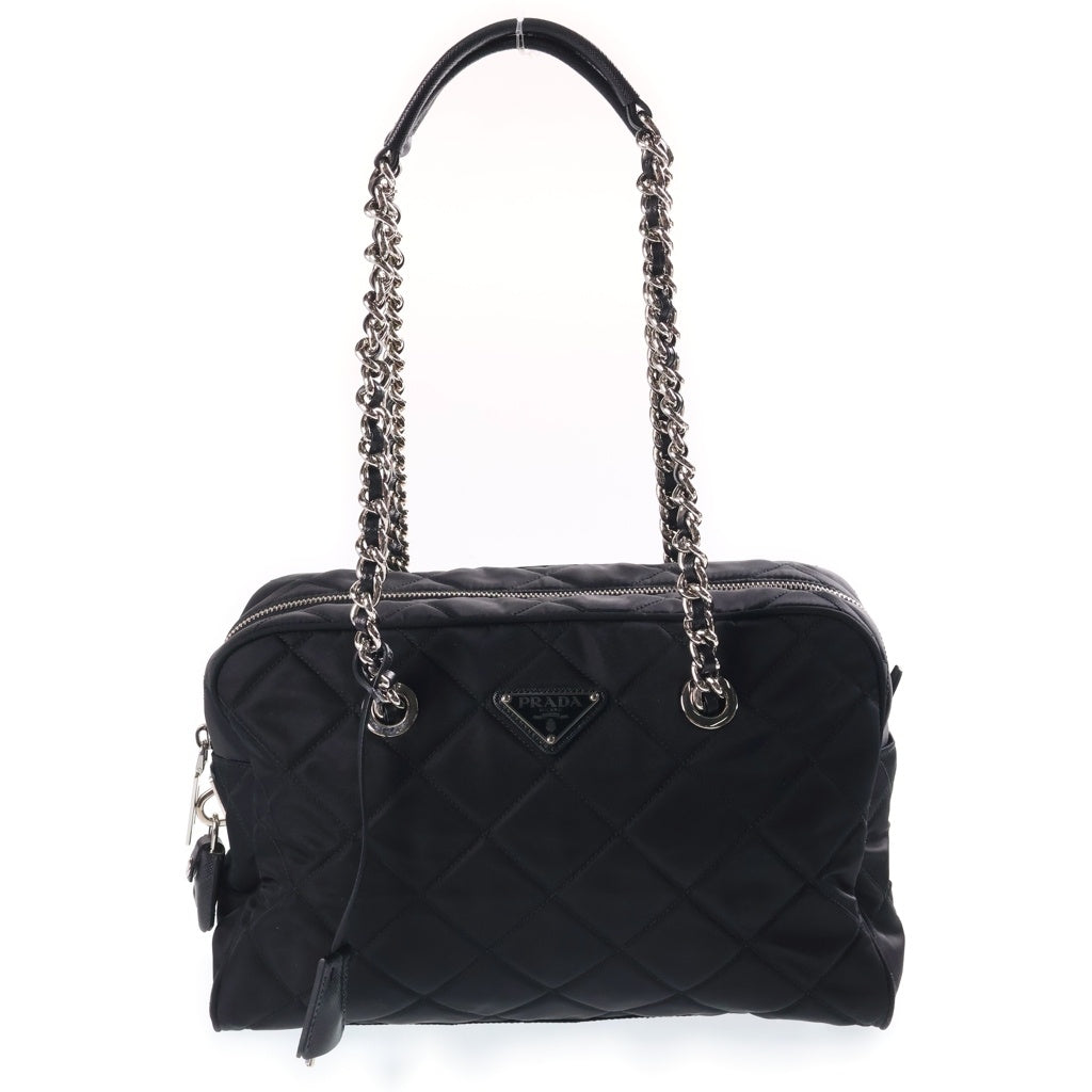 PRADA(プラダ) インプントゥ キルティング チェーンショルダーバッグ ナイロン×サフィアーノレザー ブラック 1BB903