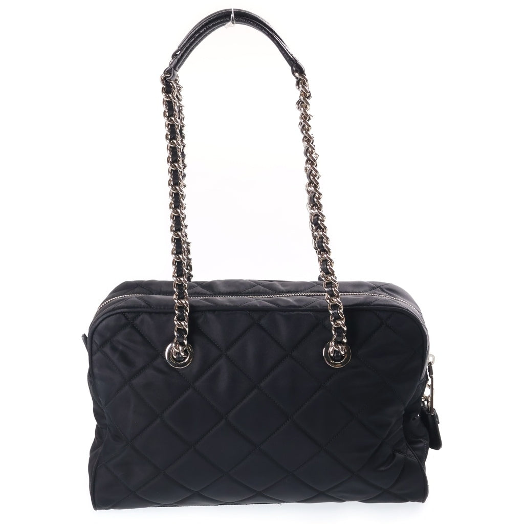 PRADA(プラダ) インプントゥ キルティング チェーンショルダーバッグ ナイロン×サフィアーノレザー ブラック 1BB903