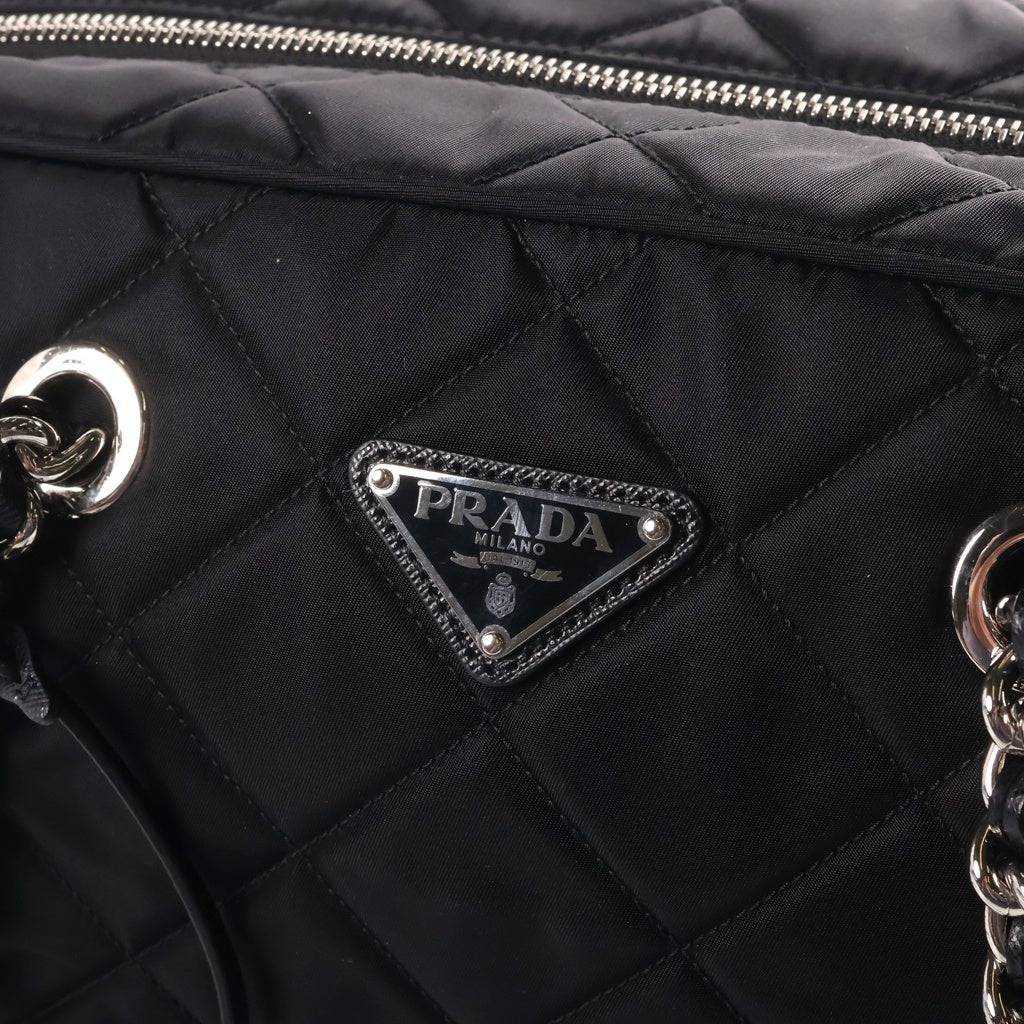 PRADA(プラダ) インプントゥ キルティング チェーンショルダーバッグ ナイロン×サフィアーノレザー ブラック 1BB903