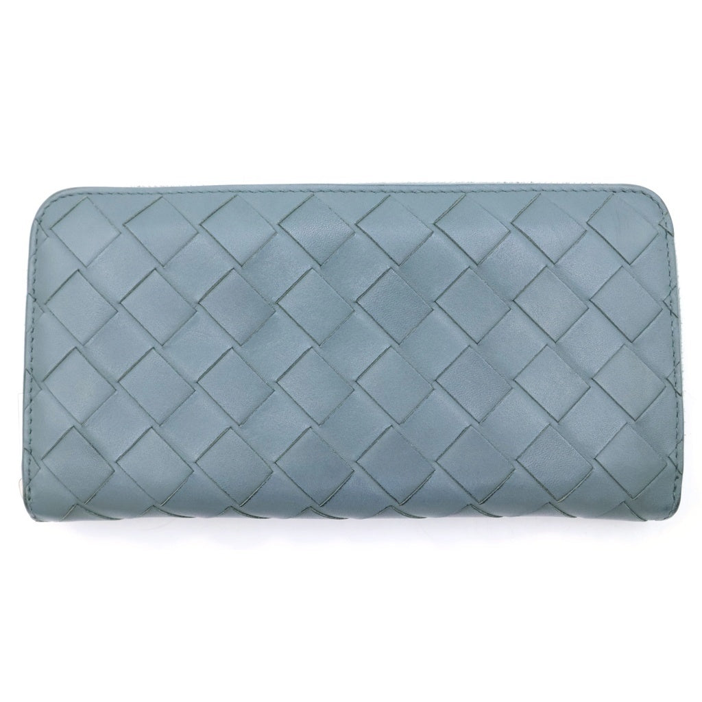 BOTTEGA VENETA(ボッテガヴェネタ) イントレチャート ラウンドジップ 長財布 レザー グレーグリーン レディース