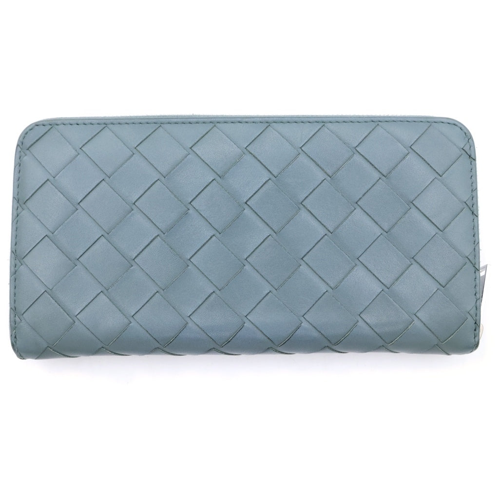 BOTTEGA VENETA(ボッテガヴェネタ) イントレチャート ラウンドジップ 長財布 レザー グレーグリーン レディース