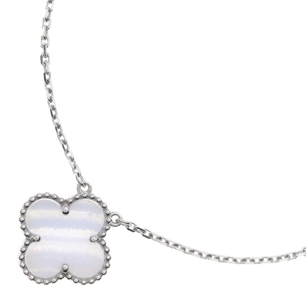 Van Cleef & Arpels(ヴァンクリーフアンドアーペル) ヴィンテージアルハンブラ カルセドニー ネックレス ペンダント チェーン ライトブルー×ホワイトゴールド Au750WG