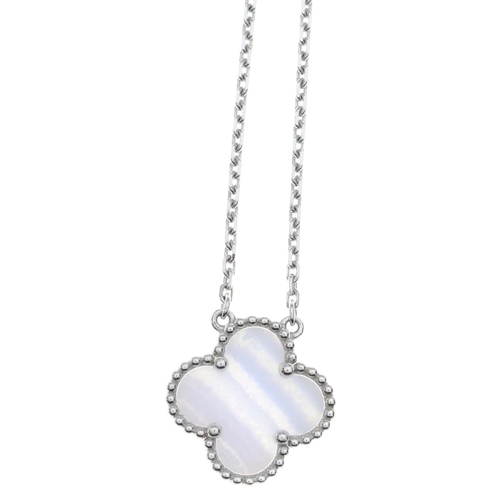 Van Cleef & Arpels(ヴァンクリーフアンドアーペル) ヴィンテージアルハンブラ カルセドニー ネックレス ペンダント チェーン ライトブルー×ホワイトゴールド Au750WG