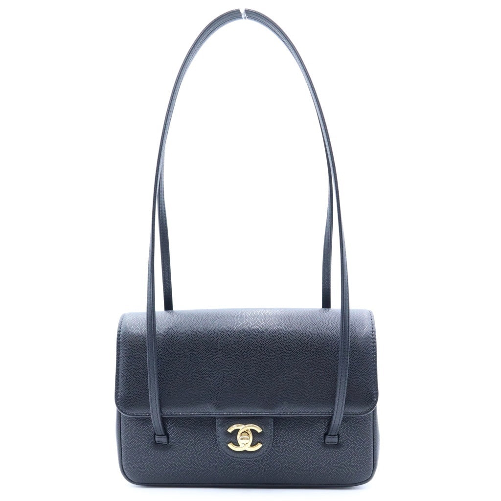 CHANEL(シャネル) ココマーク ワンショルダー ショルダーバッグ スモール フラップ シャイニーグレインドカーフスキン キャビアスキン ブラック AS6130 レディース