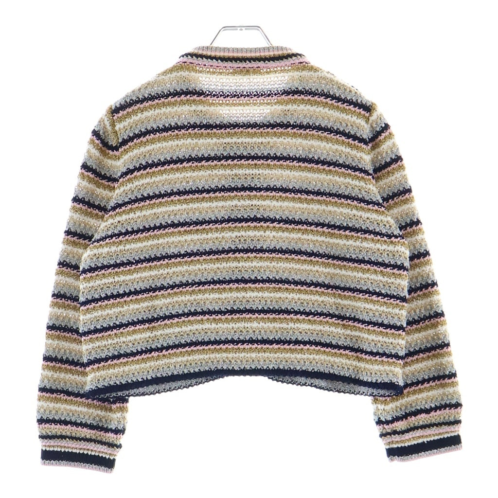 CHANEL(シャネル) 2024年春夏プレコレクション 24P カーディガン ノーカラー ジャケット ボーダー ラメ ココボタン コットン マルチカラー P76884K11052 レディース