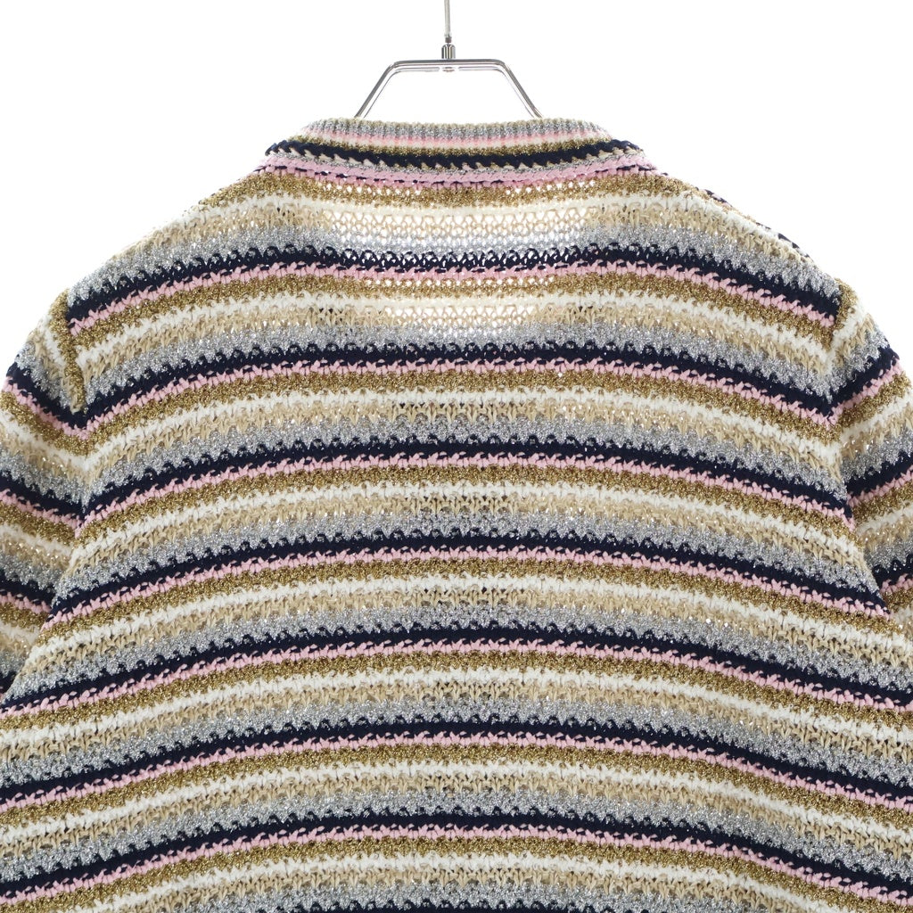 CHANEL(シャネル) 2024年春夏プレコレクション 24P カーディガン ノーカラー ジャケット ボーダー ラメ ココボタン コットン マルチカラー P76884K11052 レディース