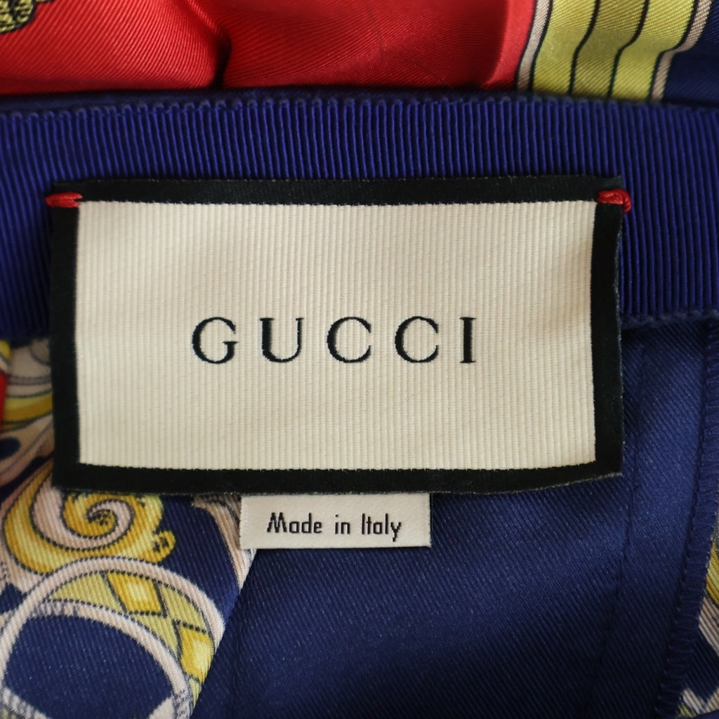 GUCCI(グッチ) ロングスカート スカーフ柄 総柄 プリーツ シルク ネイビー/レッド 409370 レディース