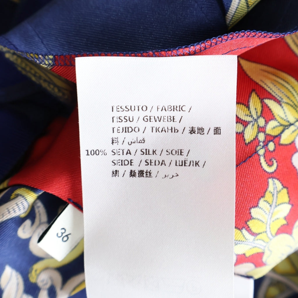 GUCCI(グッチ) ロングスカート スカーフ柄 総柄 プリーツ シルク ネイビー/レッド 409370 レディース