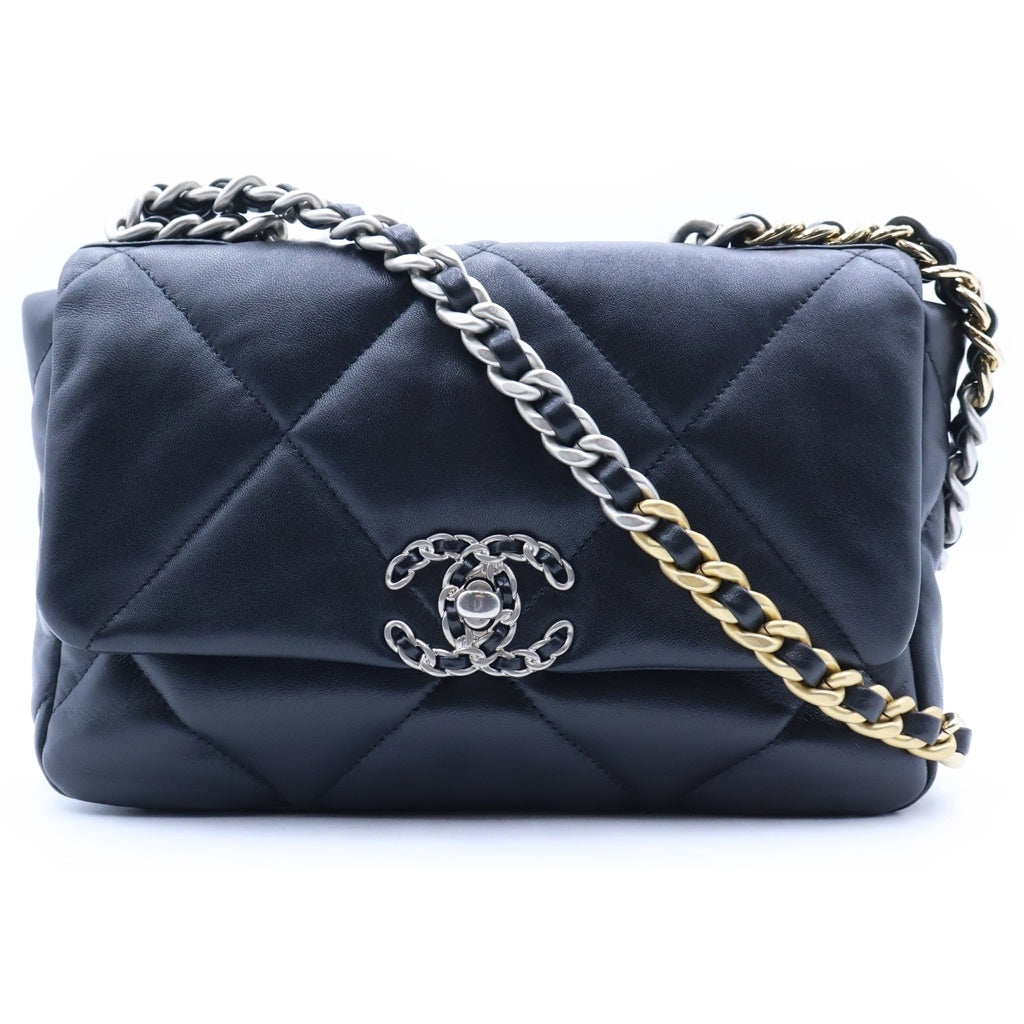 CHANEL(シャネル) シャネル19 マトラッセ ココマーク チェーン ハンドバッグ 2wayショルダー ゴールド シルバー金具 シャイニーカーフスキン ブラック AS1160