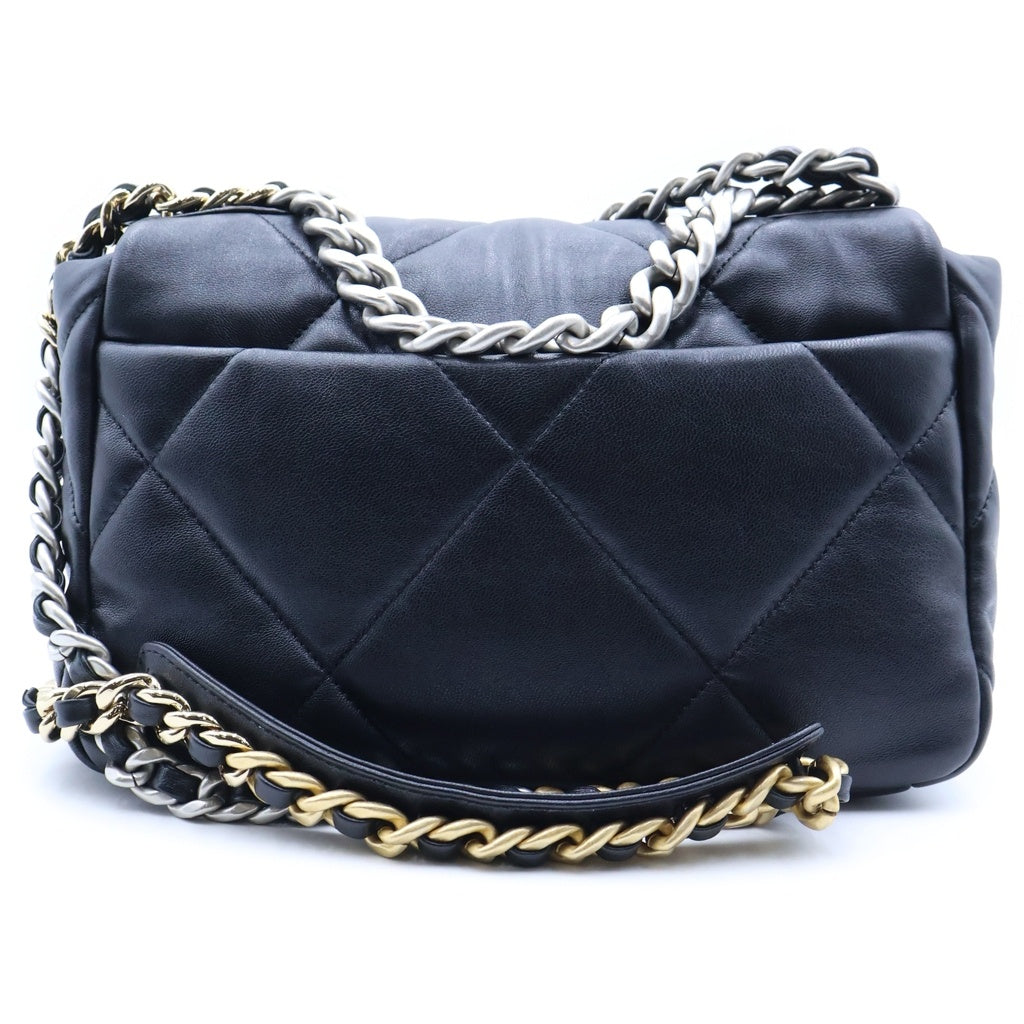 CHANEL(シャネル) シャネル19 マトラッセ ココマーク チェーン ハンドバッグ 2wayショルダー ゴールド シルバー金具 シャイニーカーフスキン ブラック AS1160