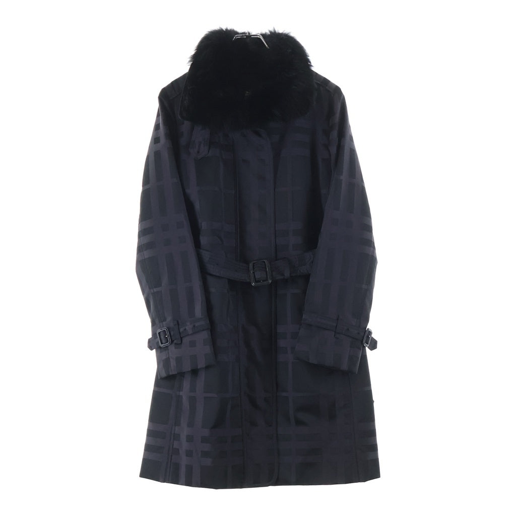 BURBERRY LONDON(バーバリーロンドン) フード ノバチェック ロングダウンジャケット ダウンコート ダークパープル FS354-032-39