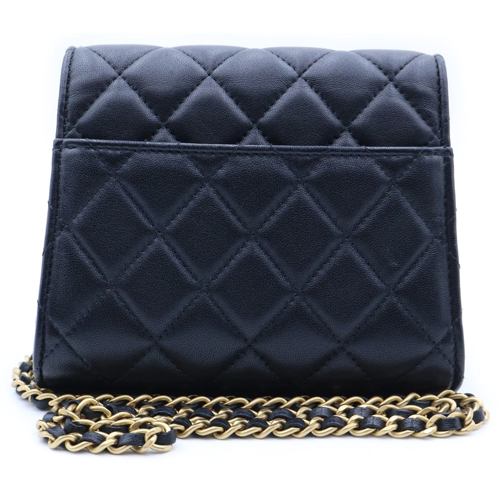 CHANEL(シャネル) ミニマトラッセ チェーンショルダーバッグ ブラック ラムスキン シリアルシール ゴールド金具 レディース