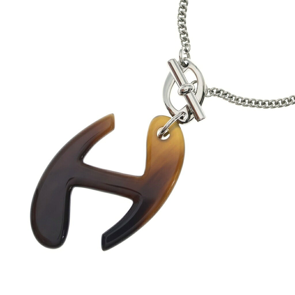 HERMES(エルメス) シェーヌ・ドゥ・H バッファローボーン チェーン ネックレス シルバー×ブラウン