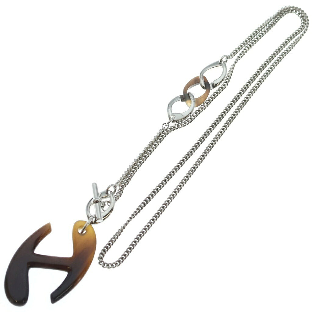HERMES(エルメス) シェーヌ・ドゥ・H バッファローボーン チェーン ネックレス シルバー×ブラウン