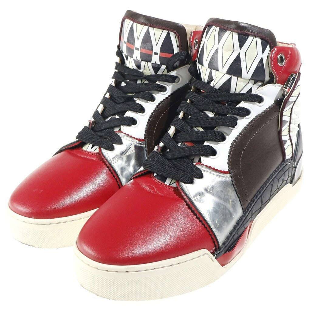 CHRISTIAN LOUBOUTIN(クリスチャンルブタン) ハイカット スニーカー スタッズ レースアップ ホワイト/ブラック/レッド