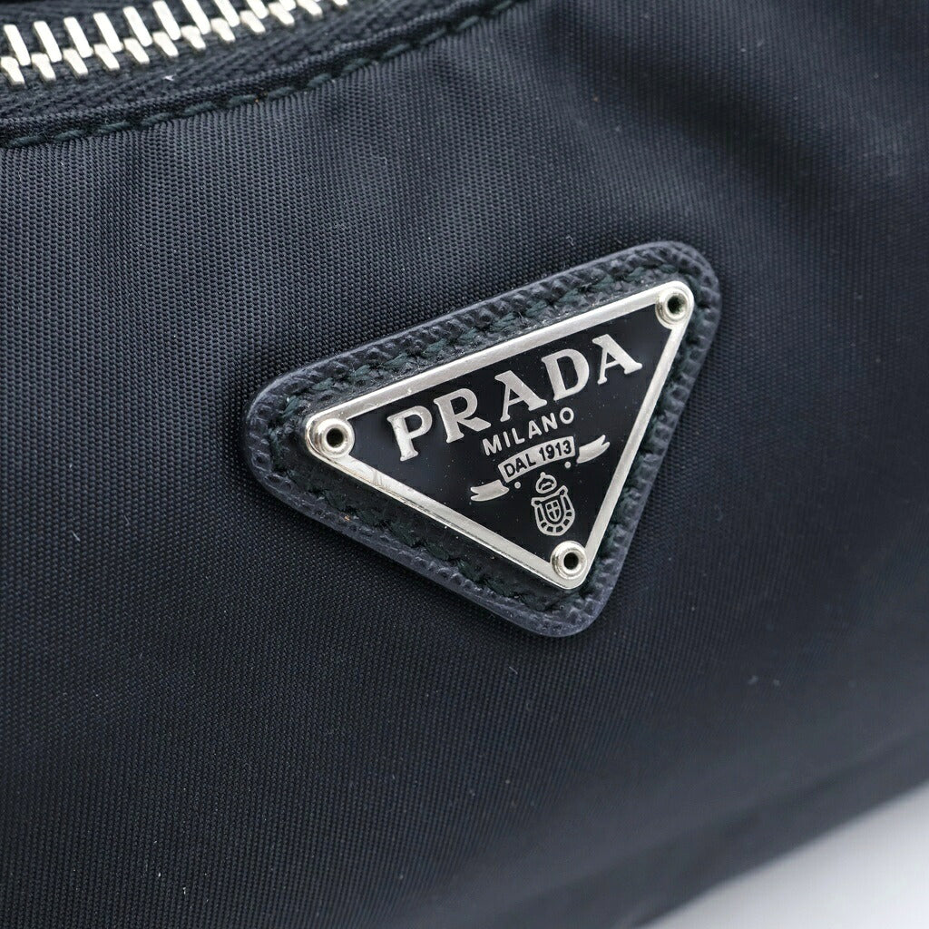 PRADA(プラダ) リエディション2005 2WAYチェーンハンドバッグ ショルダーバッグ ブラック レザー×ナイロン 1BH204 シルバー金具