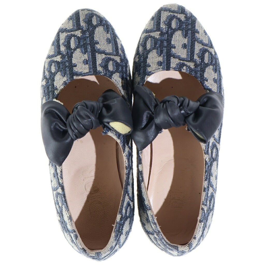 DIOR(ディオール) バレエ フラットシューズ パンプス キッズ ベビー オブリーク リボン キャンバス コットン ジャカード ネイビー