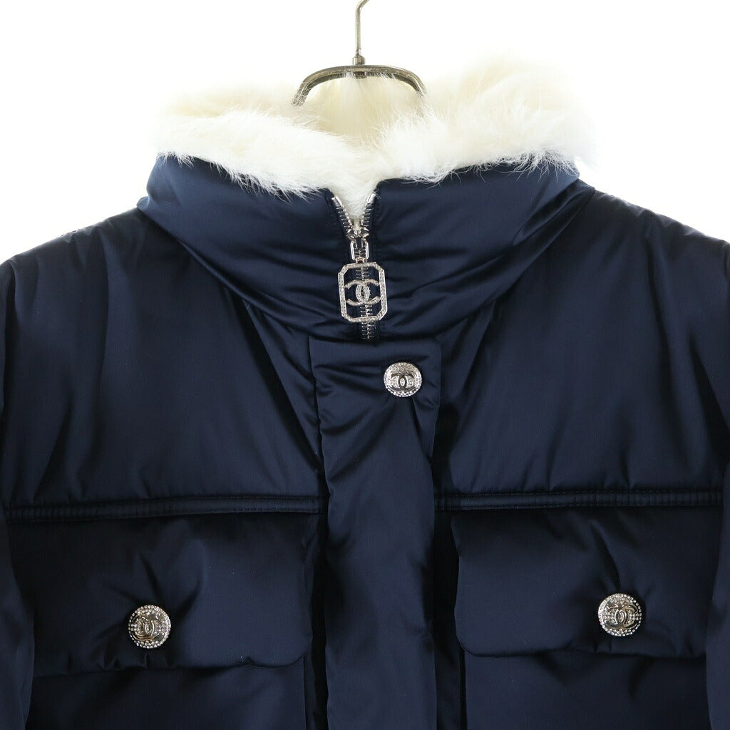 CHANEL(シャネル) 23FW ココネージュ パカ パディング ダウンジャケット アウター ファー ポリエステル ネイビー P74335 レディース