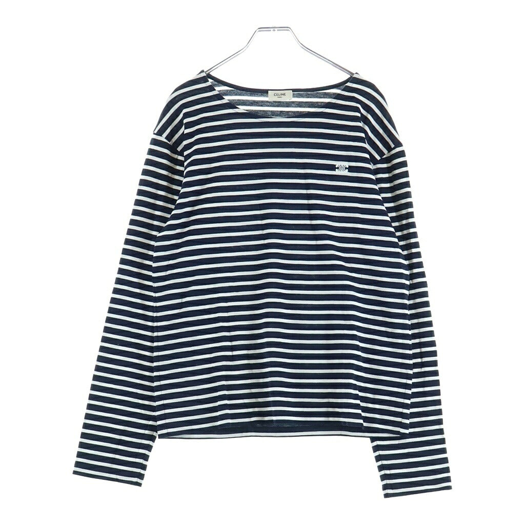 CELINE(セリーヌ) Tシャツ 長袖 トップス ボーダー トリオンフ ロゴ ネイビー/ホワイト