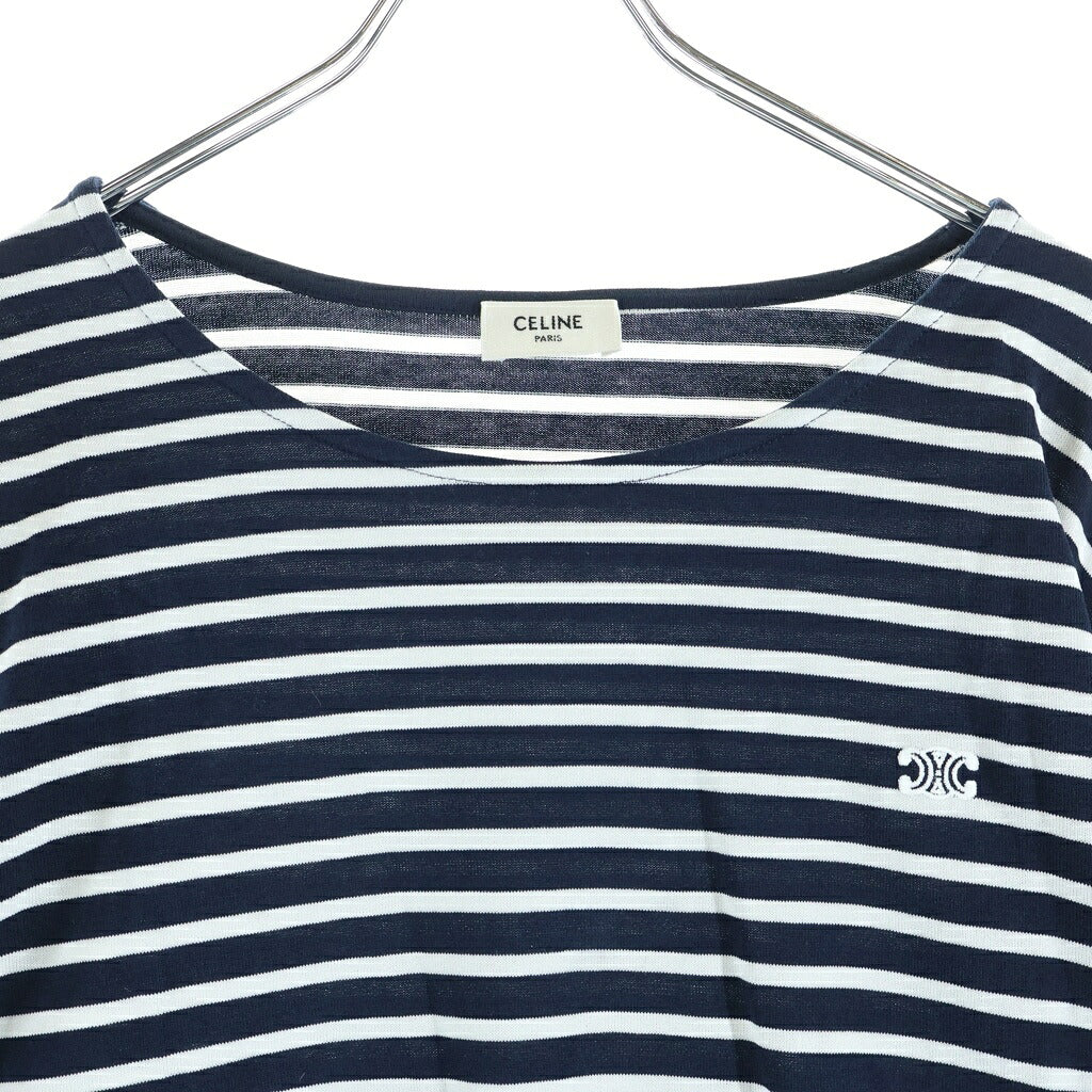 CELINE(セリーヌ) Tシャツ 長袖 トップス ボーダー トリオンフ ロゴ ネイビー/ホワイト