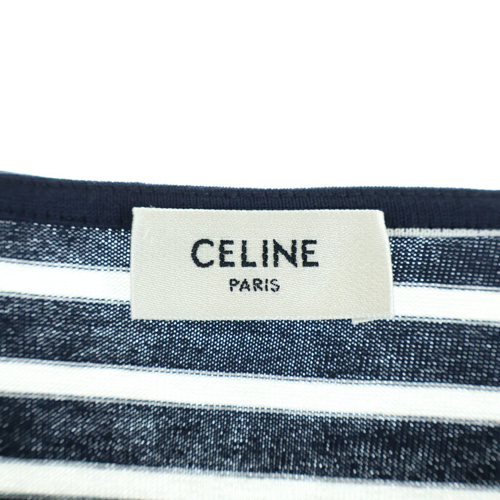 CELINE(セリーヌ) Tシャツ 長袖 トップス ボーダー トリオンフ ロゴ ネイビー/ホワイト