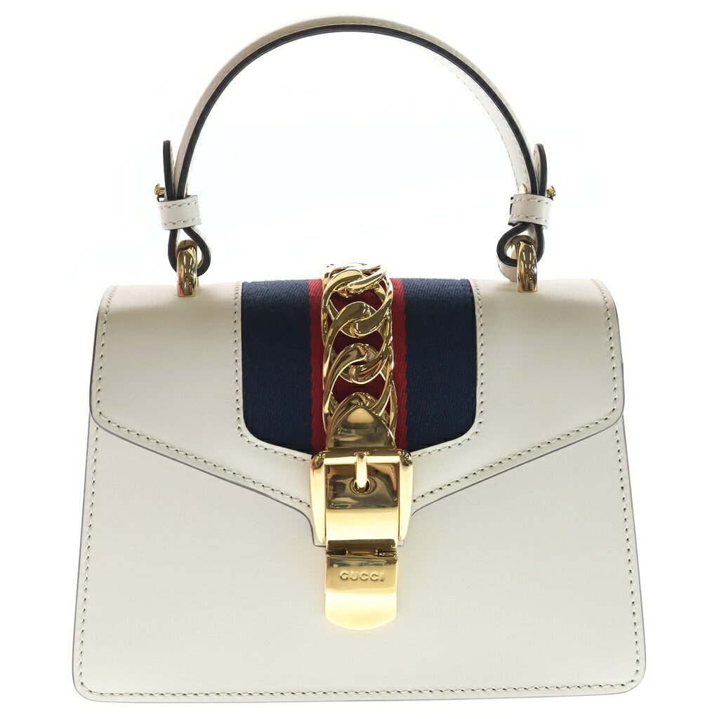 GUCCI(グッチ) シルヴィミニ 2WAYハンドバッグ ショルダーバッグ ホワイト レザー 470270 ゴールド金具