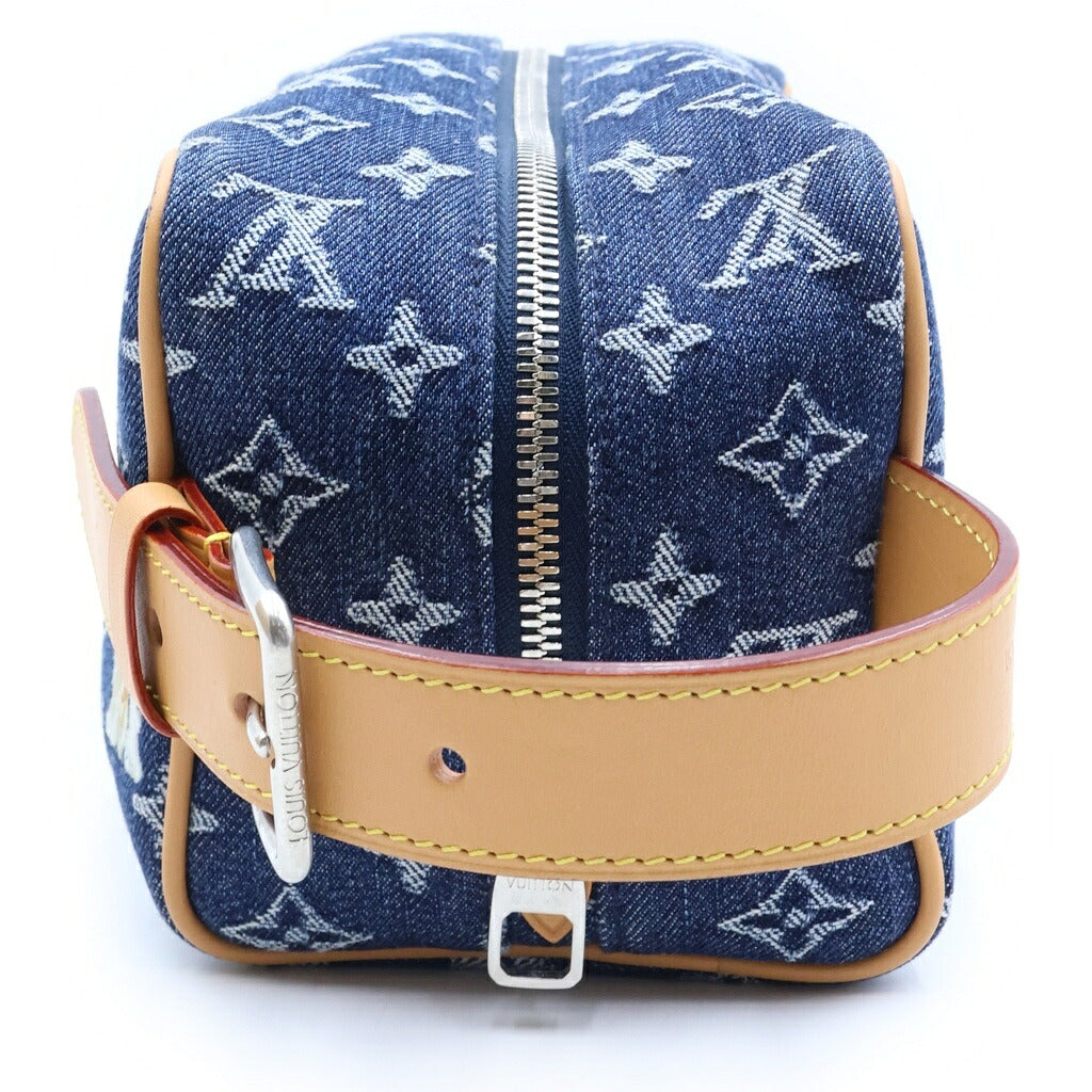 LOUIS VUITTON(ルイヴィトン) モノグラム デニム ロッカー ドップ・キット ハンドバッグ インディゴブルー×ブラウン デニム×レザー M28363 ゴールド金具