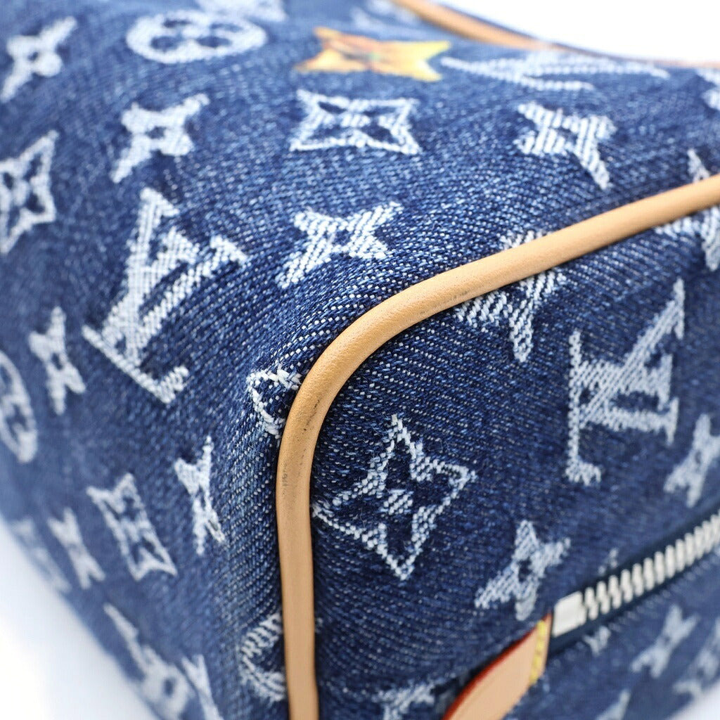 LOUIS VUITTON(ルイヴィトン) モノグラム デニム ロッカー ドップ・キット ハンドバッグ インディゴブルー×ブラウン デニム×レザー M28363 ゴールド金具