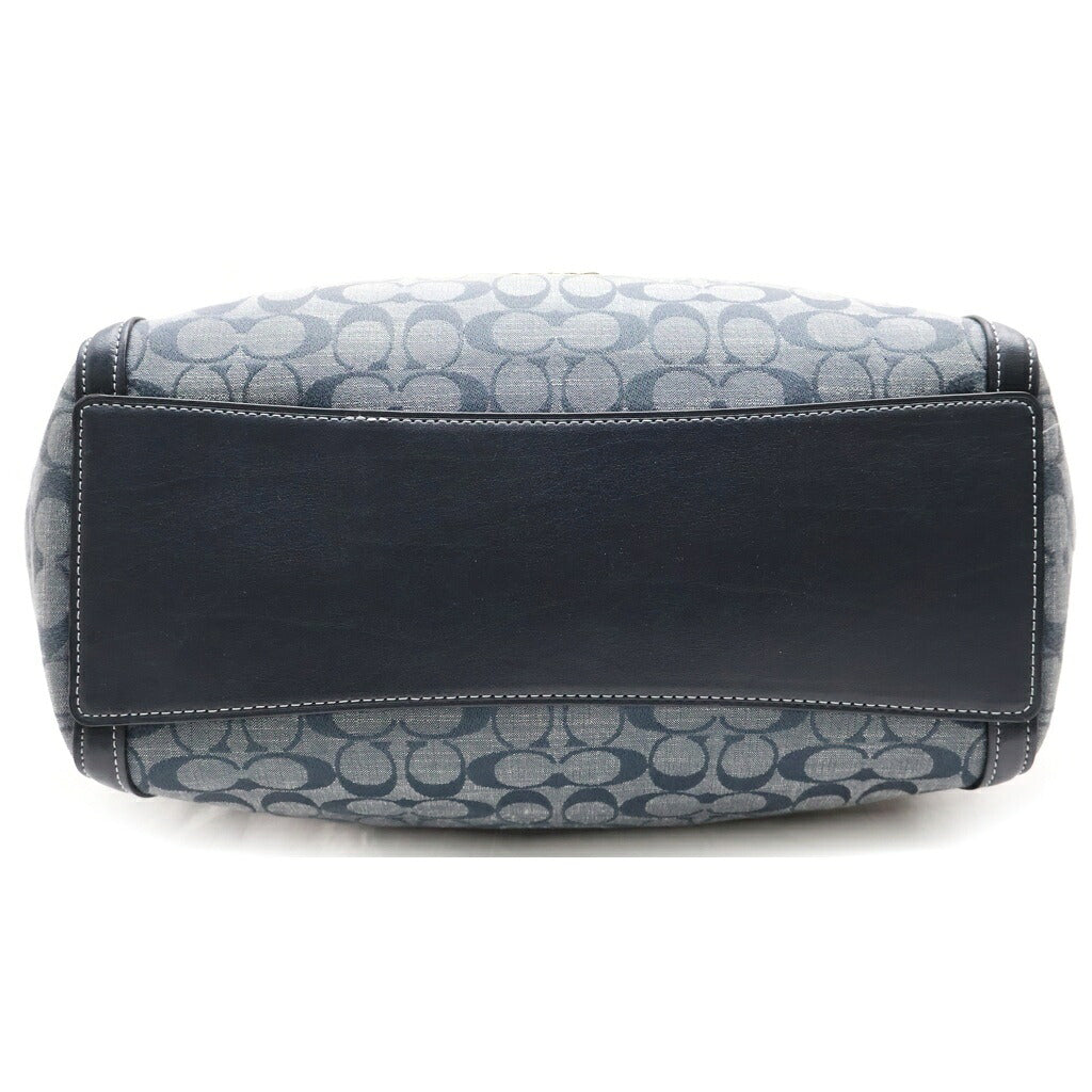 COACH(コーチ) シグネチャー デニム トート ハンドバッグ ロゴ レザー グレー
