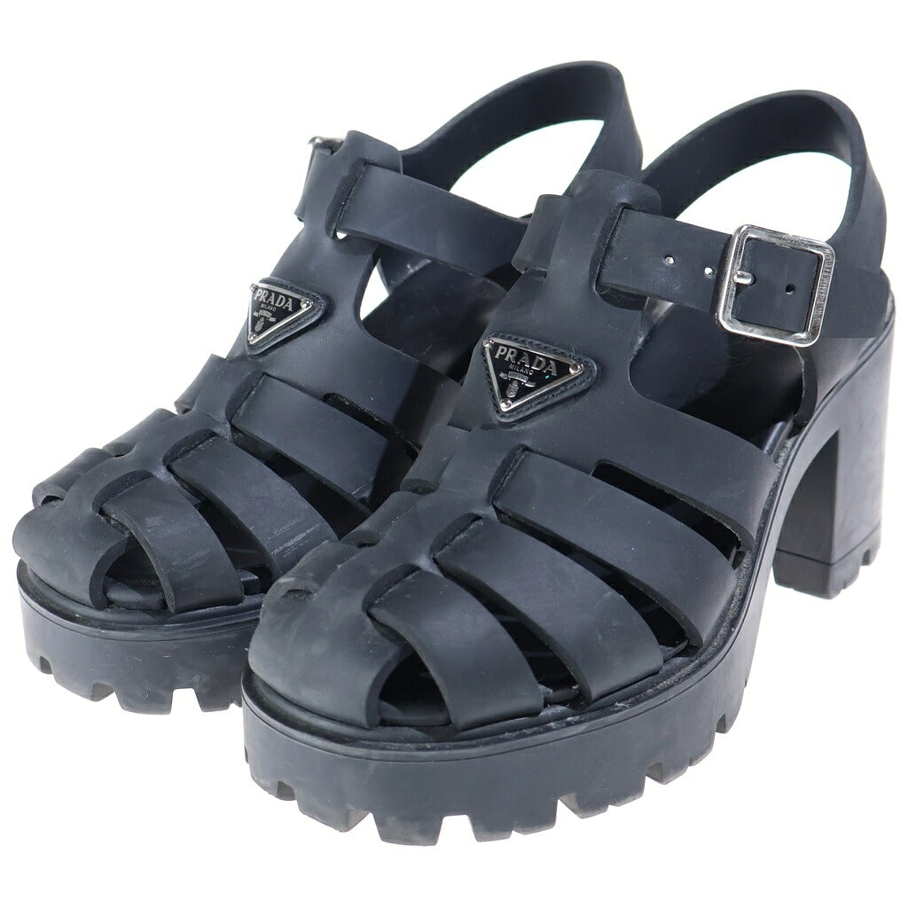 PRADA(プラダ) ラバー プラット フォーム トライアングルロゴ サンダル ヒール ブラック 1X2670