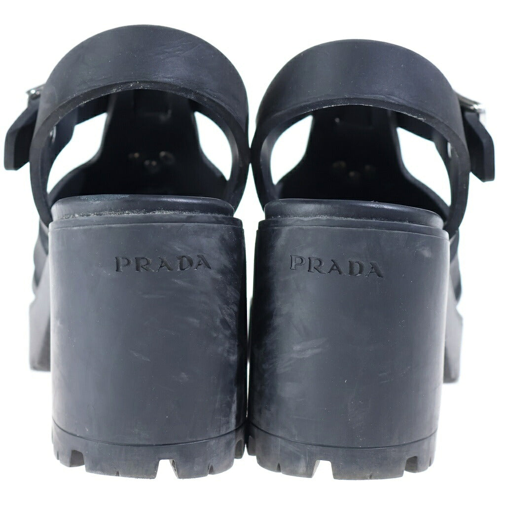 PRADA(プラダ) ラバー プラット フォーム トライアングルロゴ サンダル ヒール ブラック 1X2670