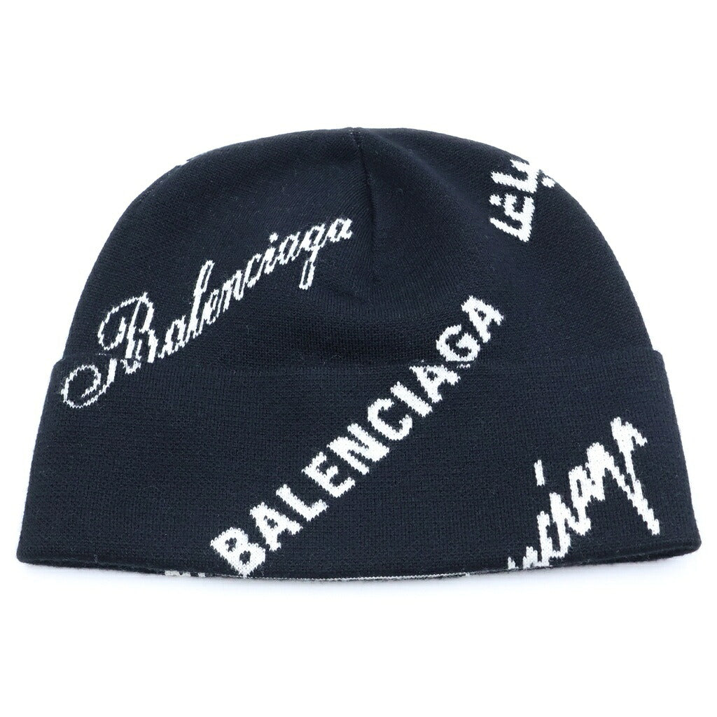 BALENCIAGA(バレンシアガ) ロゴマニア ニット帽 ビーニー ブラック/ホワイト