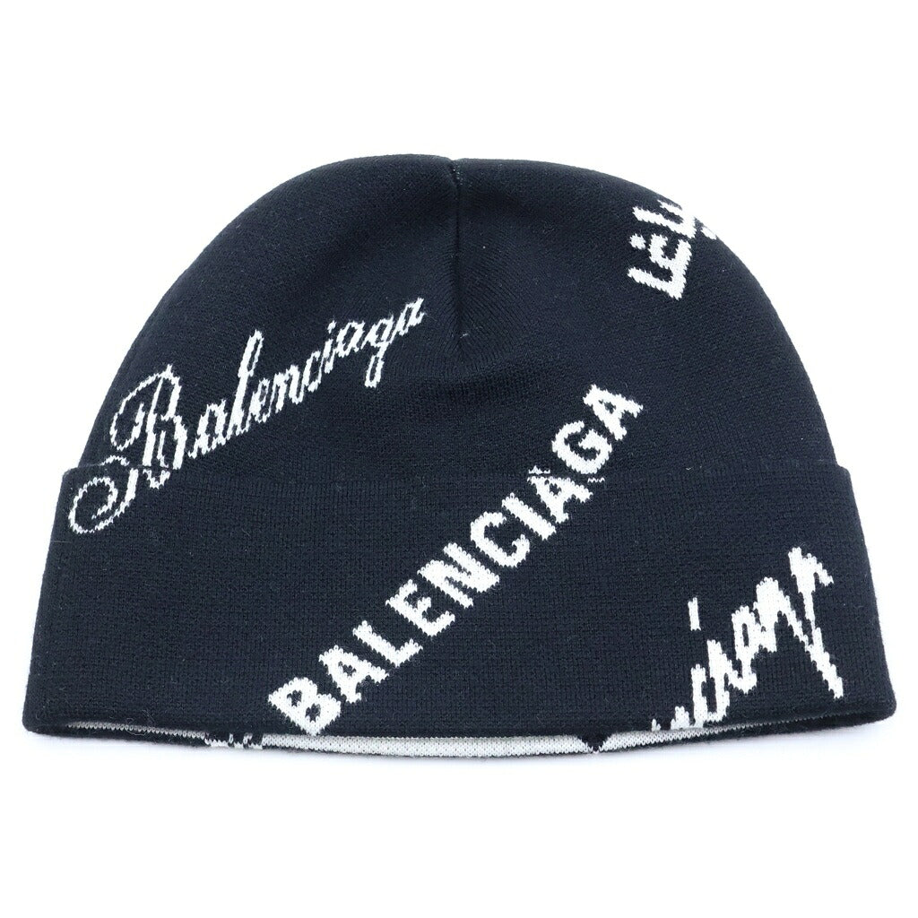 BALENCIAGA(バレンシアガ) ロゴマニア ニット帽 ビーニー ブラック/ホワイト