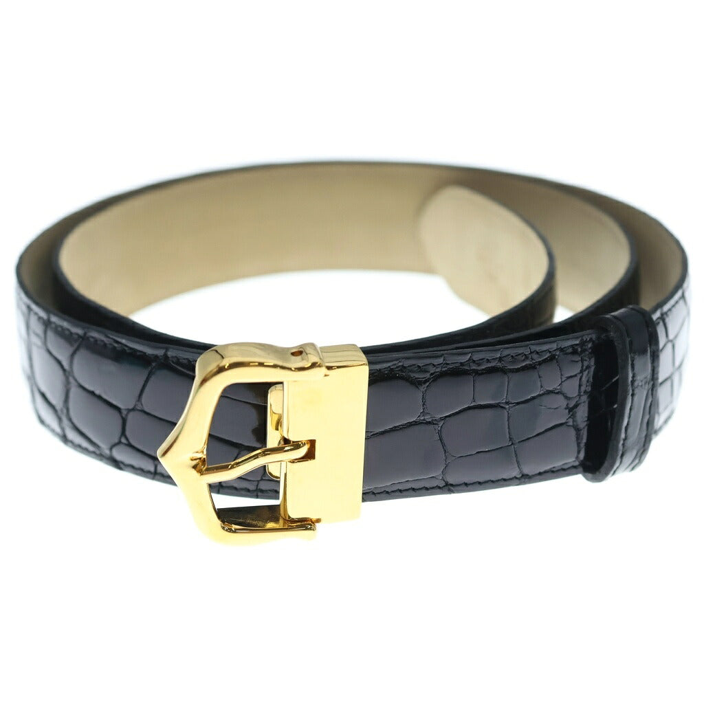 カルティエ ベルト ブラック シルバー ゴールド金具 レザー Cartier(カルティエ) クロコ 型押し レザー ベルト ゴールド金具