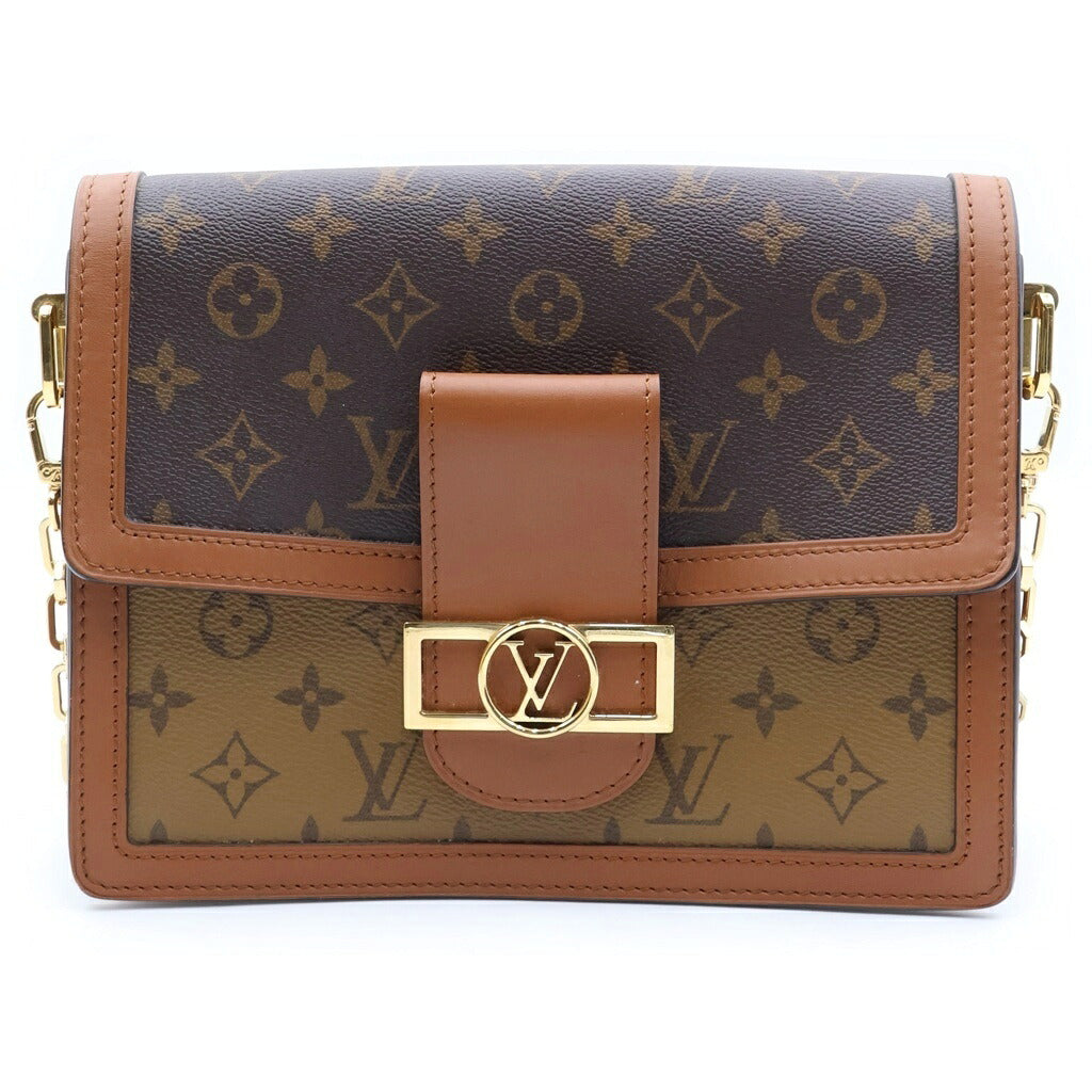 LOUIS VUITTON(ルイヴィトン) モノグラムリバース ドーフィーヌMM ショルダーバッグ ブラウン レザー×PVC M44391 ゴールド金具
