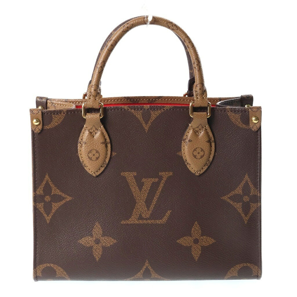 LOUIS VUITTON(ルイヴィトン) モノグラムジャイアントリバース オンザゴーPM PVC レザー 2WAY ハンド ショルダー トートバッグ ゴールド金具 ブラウン M46373 EFID