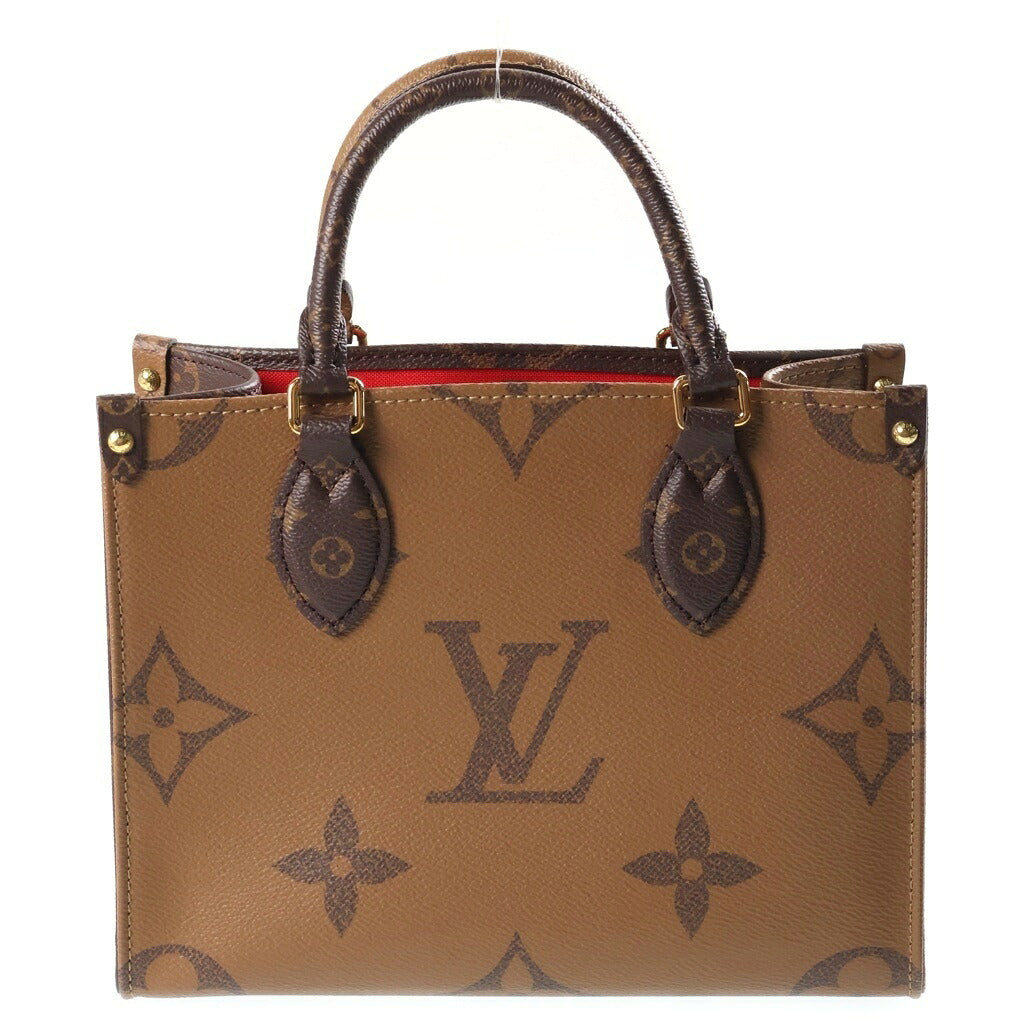 LOUIS VUITTON(ルイヴィトン) モノグラムジャイアントリバース オンザゴーPM PVC レザー 2WAY ハンド ショルダー トートバッグ ゴールド金具 ブラウン M46373 EFID