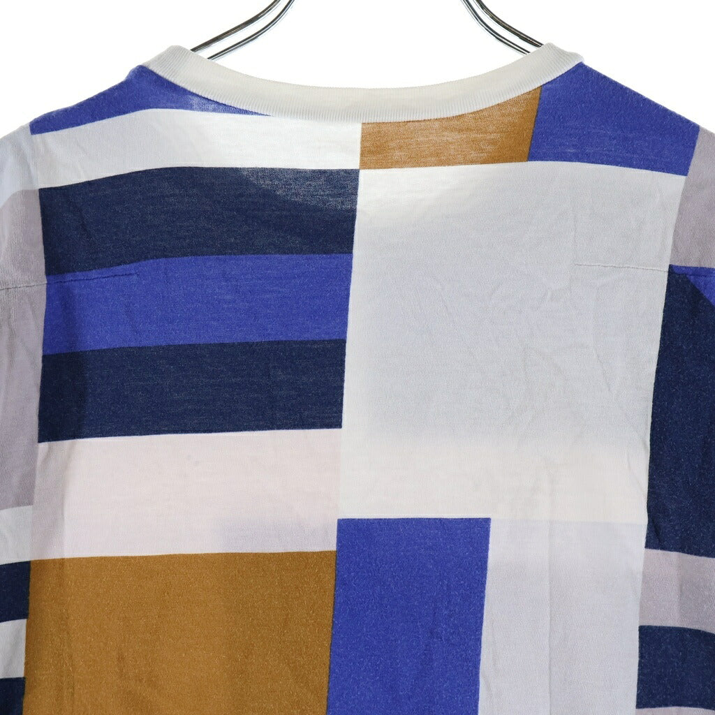 DIOR(ディオール) カラーブロック パッチワーク Tシャツ 半袖カットソー ホワイト/ブルー コットン