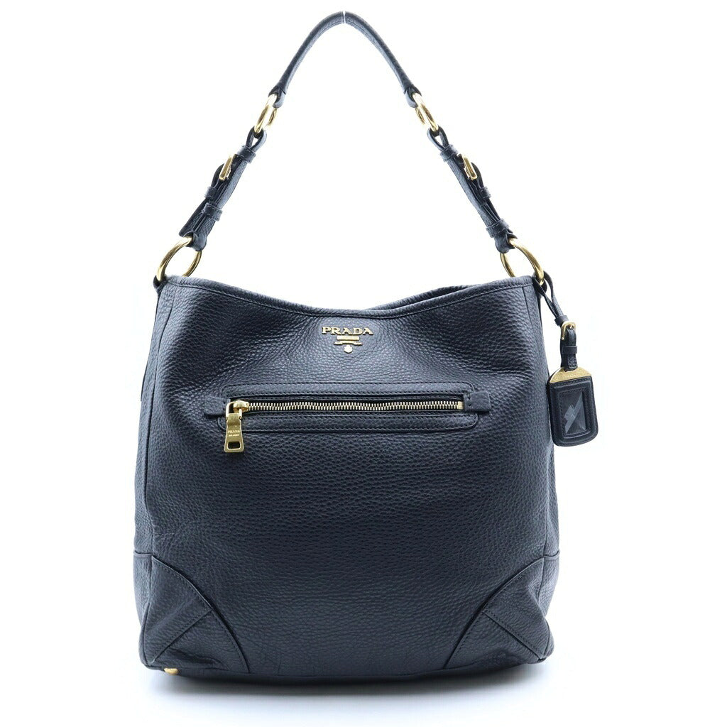 PRADA(プラダ) ロゴプレート ワンショルダーバッグ ブラック レザー BR4893 ゴールド金具