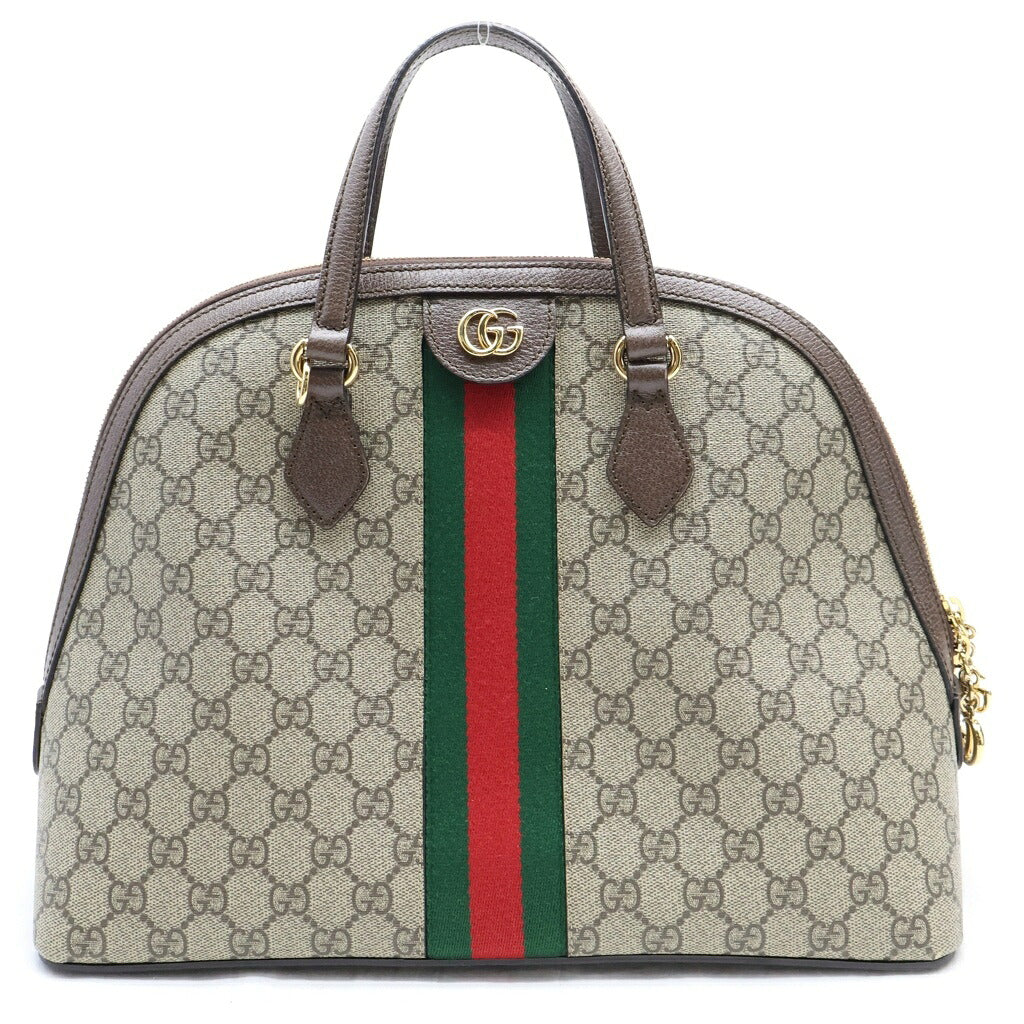 GUCCI(グッチ) GGスプリーム オフディア ハンドバッグ ブラウン×ベージュ PVC×レザー 524533 ゴールド金具