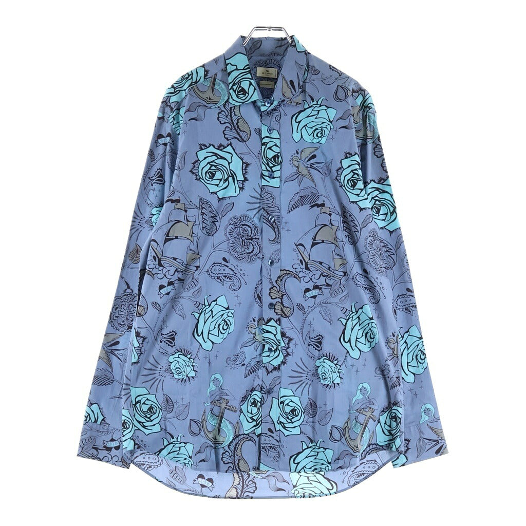 ETRO(エトロ) ローズモチーフ 花柄 長袖シャツ ネイビー