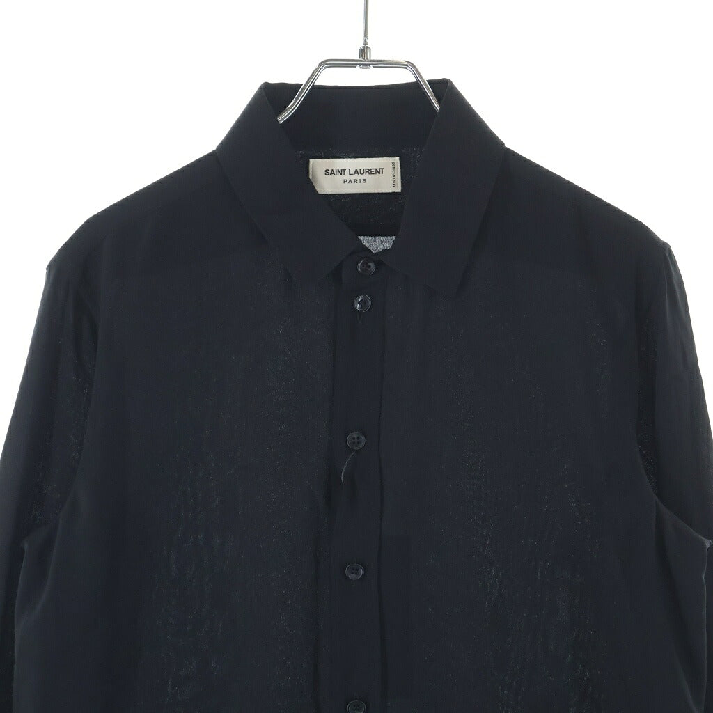 SAINT LAURENT PARIS(サンローランパリ) Uniform Shirt ユニフォーム 長袖シルクシャツ ブラック 636994