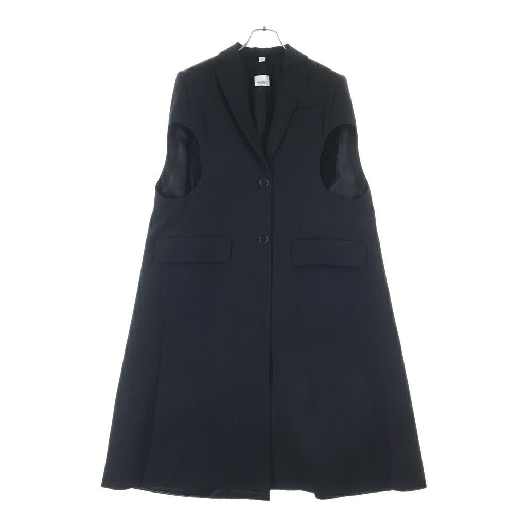 BURBERRY LONDON(バーバリーロンドン) Mellis Grain De Poudre Tailored Cape ウール ノースリーブ 2B ロング テーラード ジャケット コート ケープ ジレ ベスト ブラック 8032074