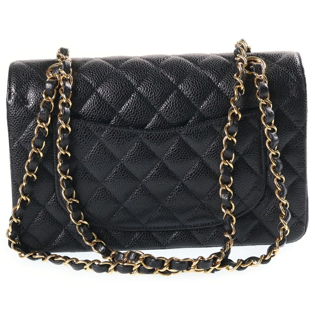 CHANEL(シャネル) マトラッセ23 キャビアスキン レザー Wフラップ Wチェーン ショルダーバッグ ゴールド金具 ブラック プレート A01113
