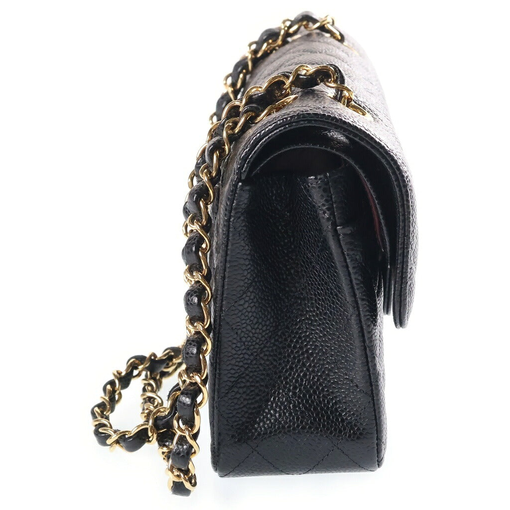 CHANEL(シャネル) マトラッセ23 キャビアスキン レザー Wフラップ Wチェーン ショルダーバッグ ゴールド金具 ブラック プレート A01113