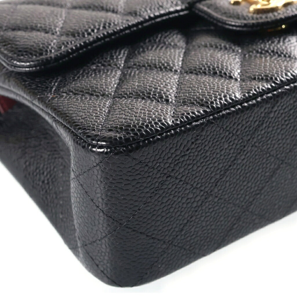 CHANEL(シャネル) マトラッセ23 キャビアスキン レザー Wフラップ Wチェーン ショルダーバッグ ゴールド金具 ブラック プレート A01113