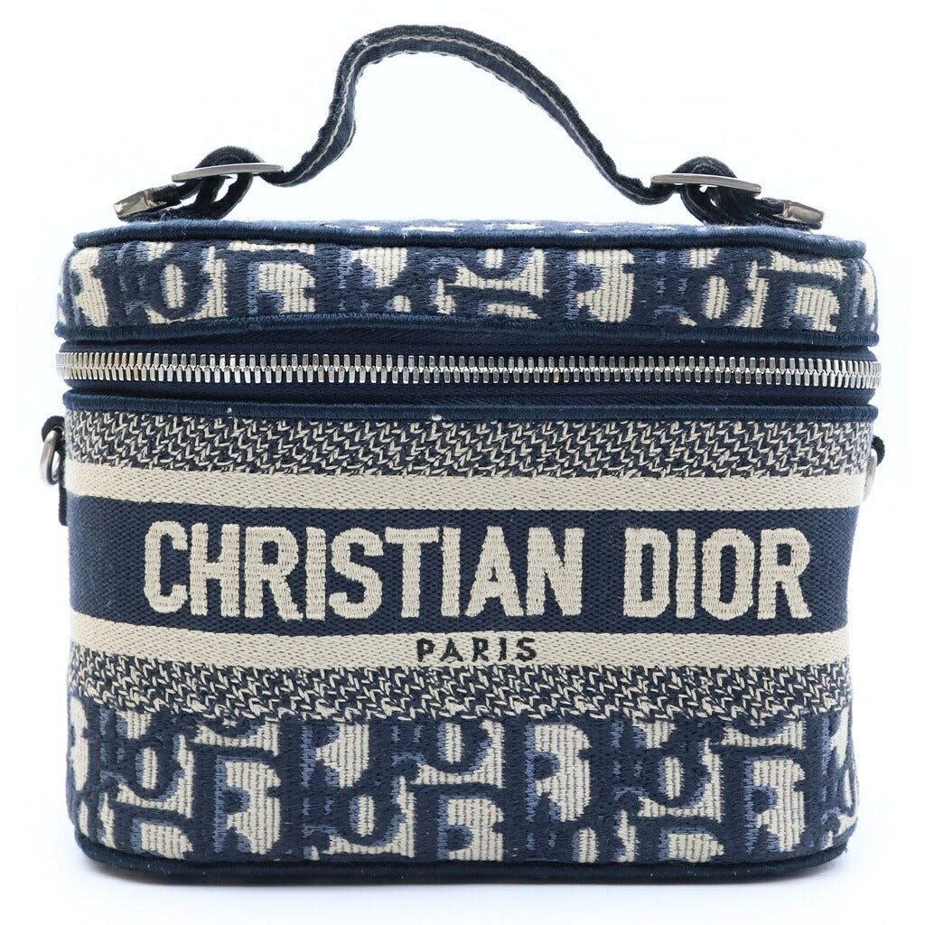 Christian Dior(クリスチャンディオール) オブリーク バニティバッグ スモール 2WAYハンドバッグ ショルダーバッグ ネイビー キャンバス シルバー金具